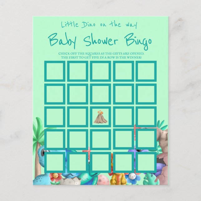 Little Dino på Way Greenery Baby Shower Bingo (Framsida)