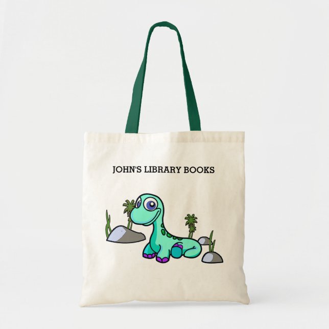 Little Dinosaur Bibliotek Bokar Budge Tote Bag Tygkasse (Framsidan)