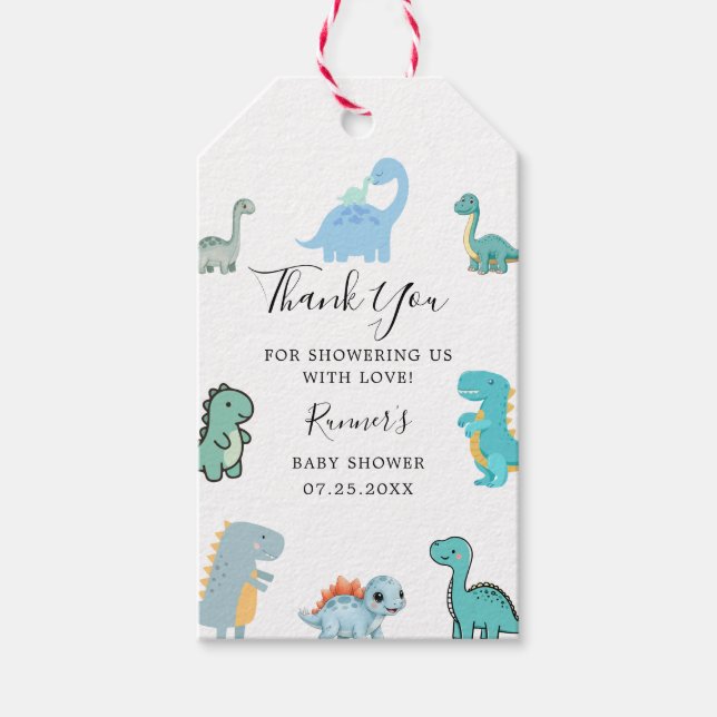 Little Dinosaur Cute Baby Shower Presentetikett (Framsidan)