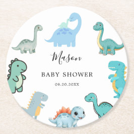 Little Dinosaur Cute Baby Shower Underlägg Papper Rund