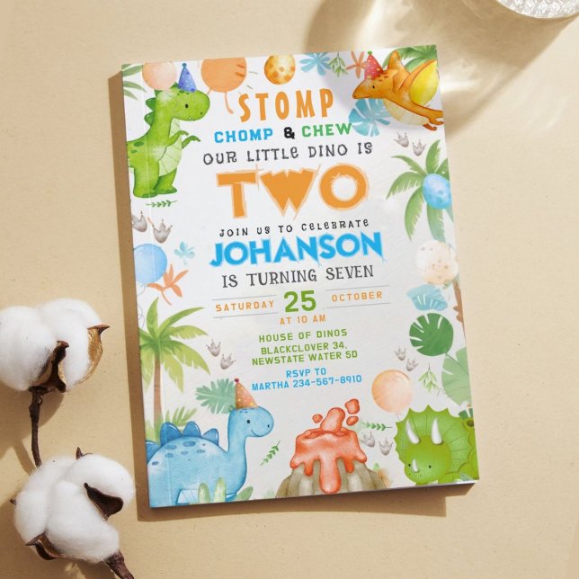 Little Dinosaur Stomp and Chomp Födelsedagsfest Inbjudningar (Little Dinosaur Stomp and Chomp Birthday Party Invitation)