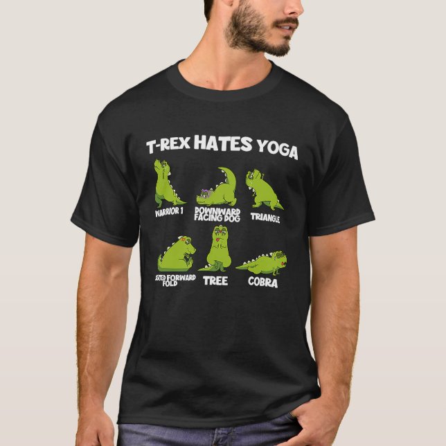 Little Dinosaur T Rex Hates Yoga Pose Workout Yogi T Shirt (Framsida)