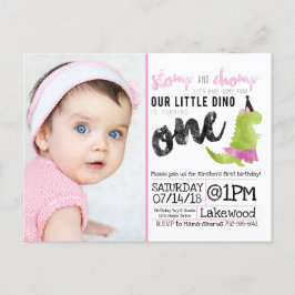 Little Dinosaur Tutu Rosa Dinosaur Ballerina Grönt Inbjudan Vykort