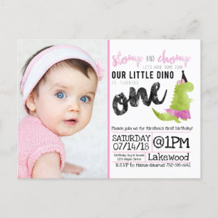 Little Dinosaur Tutu Rosa Dinosaur Ballerina Grönt Inbjudan Vykort
