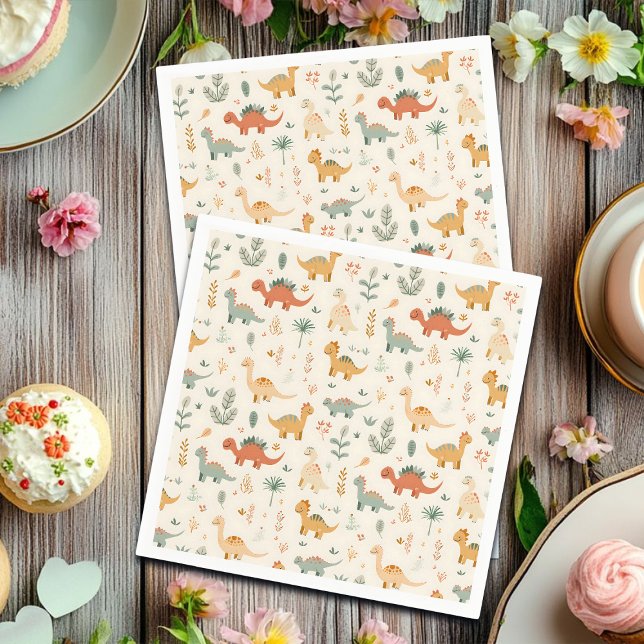 Little Dinosaurs Beige Neutralt Tones Pappersservett (Skapare uppladdad)
