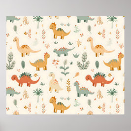 Little Dinosaurs Beige Neutralt Tones Poster