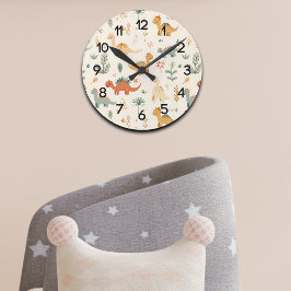 Little Dinosaurs Beige Neutralt Tones Rund Klocka