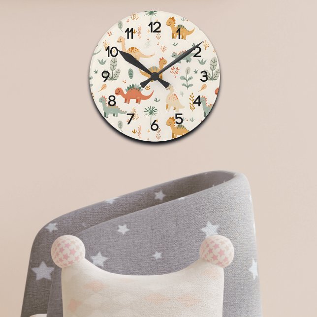 Little Dinosaurs Beige Neutralt Tones Rund Klocka (Skapare uppladdad)