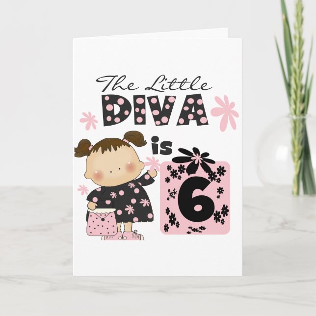 Little Diva 6e Birthday Tshirts och Gifts Kort (Framsida)