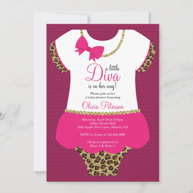 Little Diva Baby Shower Inbjudan, Cheetah, Faux Gu Inbjudningar (Framsida)