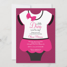 Little Diva Baby Shower-inbjudan, Rosa, svart Inbjudningar