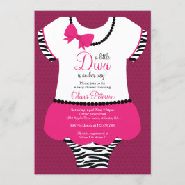 Little Diva Baby Shower-inbjudan, Zebra, Rosa Inbjudningar