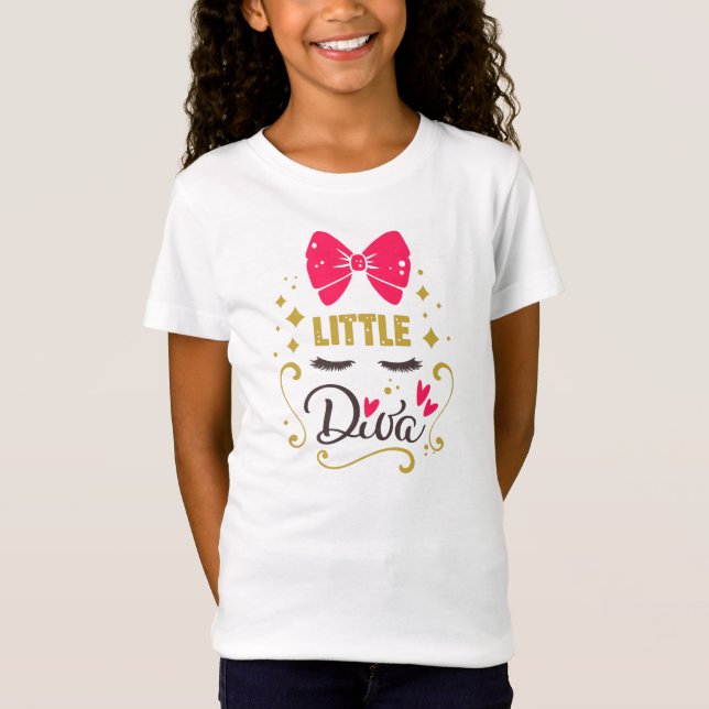 Little Diva Typography Girl Rosa Adworthy T Shirt (Framsida)