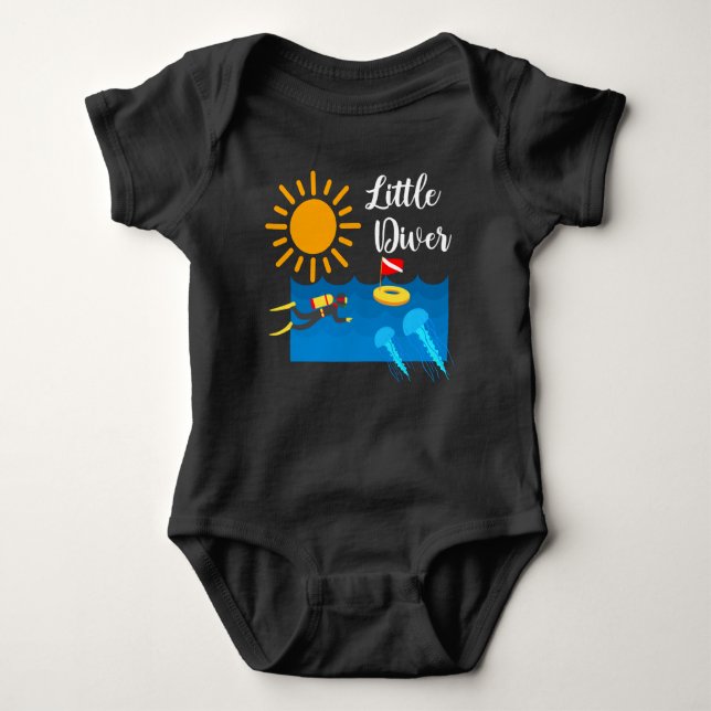 Little Diver with Jelly Fish - Baby Jersey Bodysui T Shirt (Framsida)