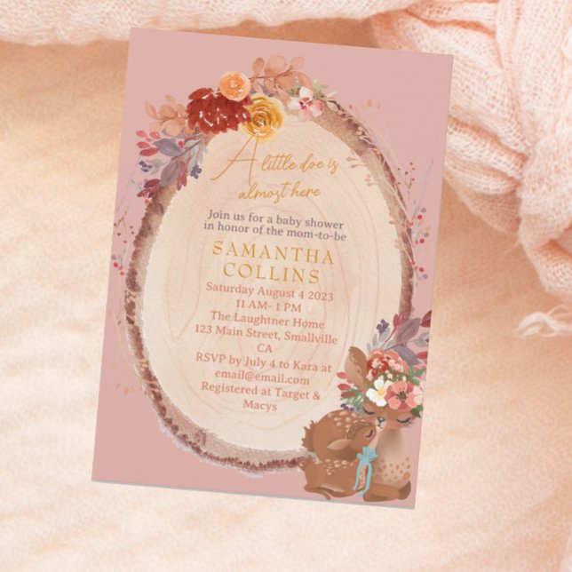 Little Doe Rustic Girl Woodland Blommigt Baby Show Inbjudningar (Skapare uppladdad)