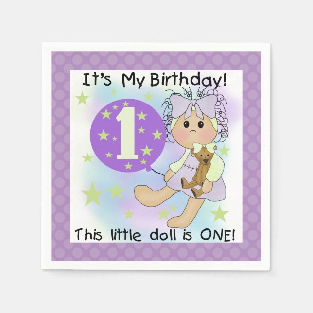 Little Doll Girl 1st Birthday Papper Napkins Pappersservett (Framsidan)