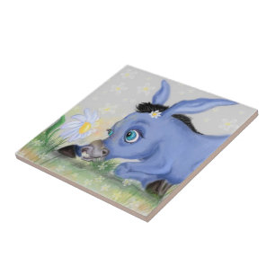 Little Donkey and Daisy Ceramic Tile - Painting Kakelplatta