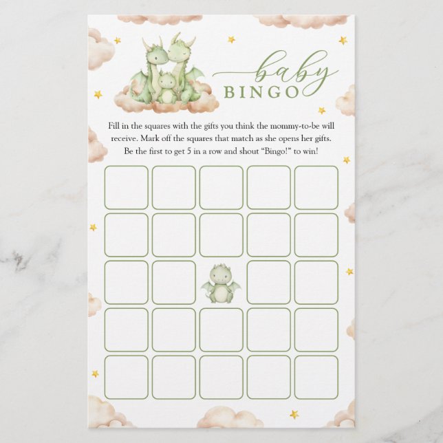 Little Dragon Baby Shower Baby Bingo Game (Framsida)