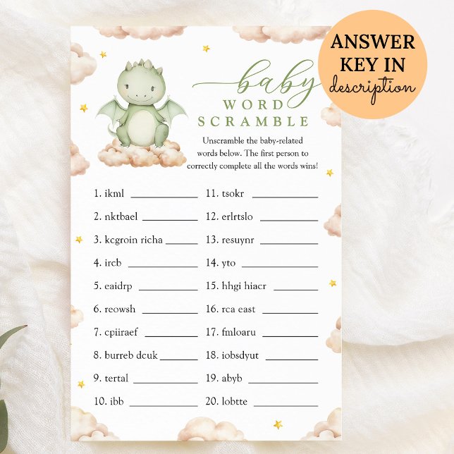 Little Dragon Baby Shower Baby Ord Scramble Game (Skapare uppladdad)