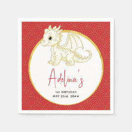Little Dragon Cute Guld Red Baby 1:a födelsedagen Pappersservett