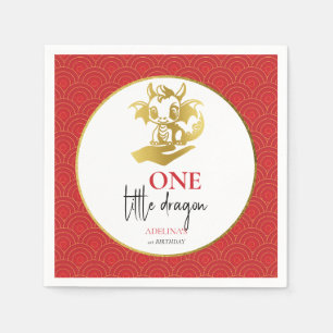 Little Dragon Cute Red Guld Baby 1:a födelsedagen Pappersservett