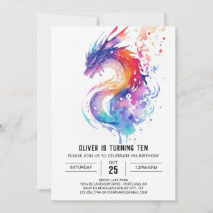 Little Dragon Dreams Watercolor Birthday Inbjudningar