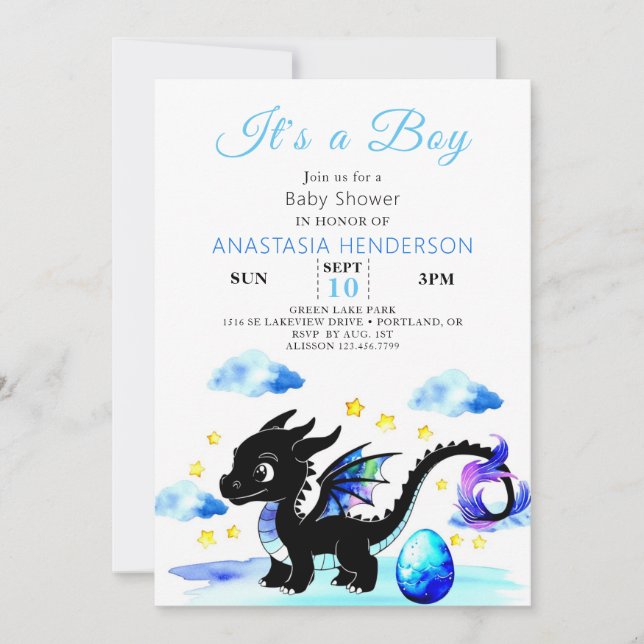 Little Dragon Egg Boy Shower Inbjudningar (Framsida)