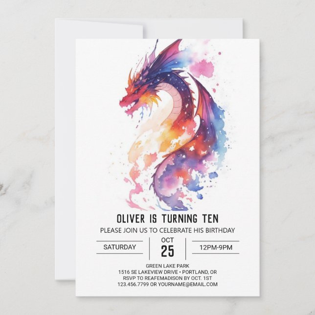 Little Dragon Fantasy Birthday Inbjudningar (Framsida)