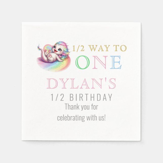 Little Dragon Halfway till 1 Rosa 6 månads födelse Pappersservett (Framsidan)