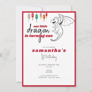 Little Dragon Red Baby Dragon 1:a födelsedagen Par Inbjudningar