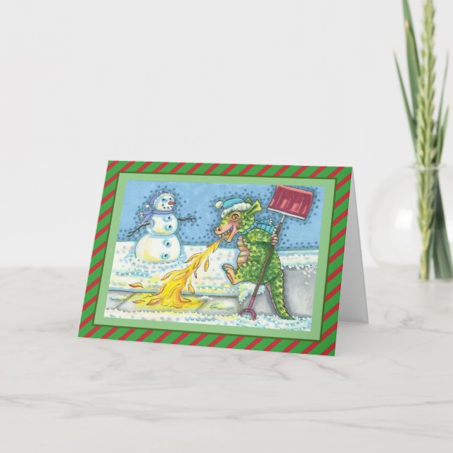 LITTLE DRAGON-SMÄLTER & SHOVELING SNÖ Funny Blank Helgkort (Framsida)