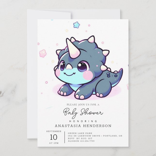Little Dreamy Dinosaur Baby Shower Inbjudningar (Framsida)