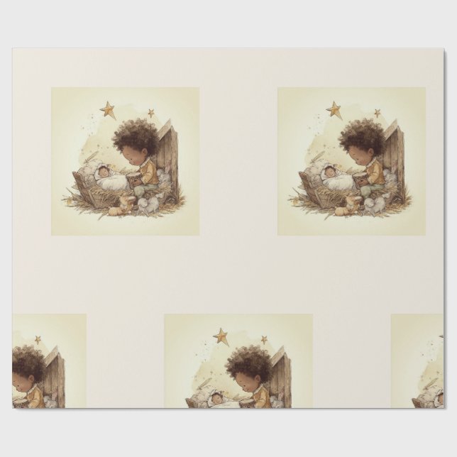 Little Drummer Boy Black Nativity Wrapping Paper 1 Presentpapper (Platt)