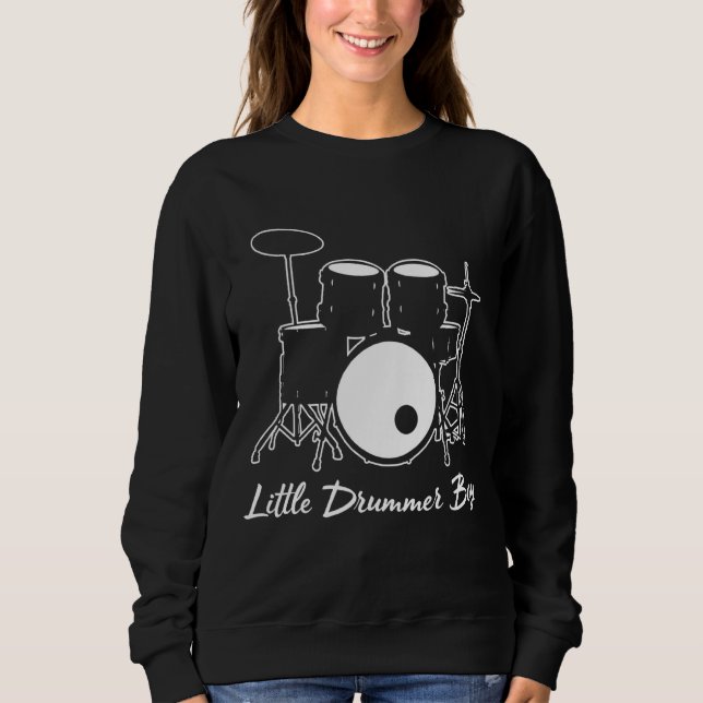 Little Drummer Boy Drummer Drum Set Music T Shirt (Framsida)