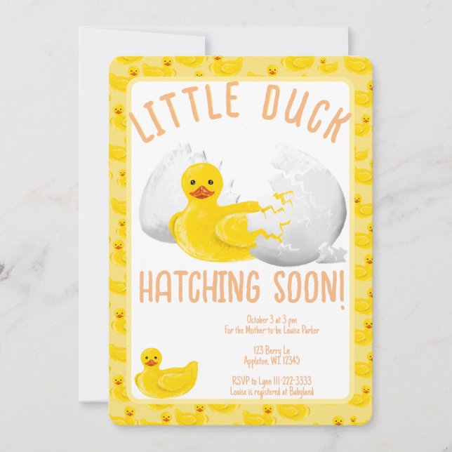 Little Duck Hatching Soon Baby Shower Invitation Inbjudningar (Framsida)