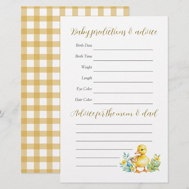 Little Duckling Anka Baby Shower Guessing Game (Fram/baksida)