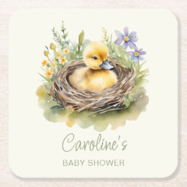 Little Duckling Anka Baby Shower Personlig Underlägg Papper Kvadrat