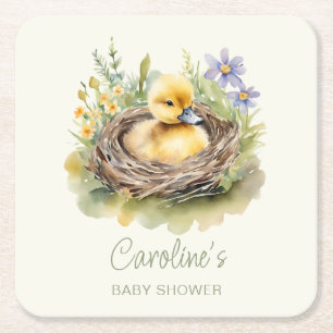 Little Duckling Anka Baby Shower Personlig Underlägg Papper Kvadrat