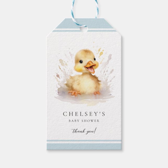 Little Duckling Baby Shower Blue Gift Märkre Presentetikett (Framsidan)