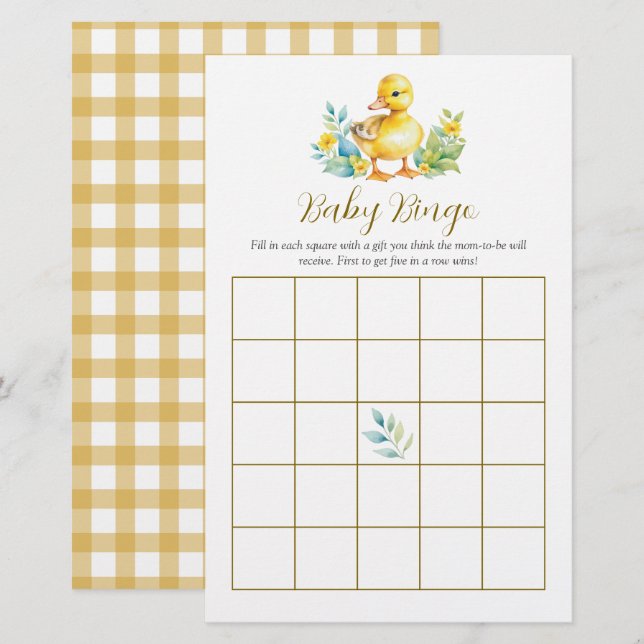 Little Duckling Duck Baby Shower Bingo Game (Fram/baksida)