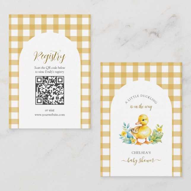 Little Duckling Duck Baby Shower Registry QR code Tilläggskort (Fram/baksida)
