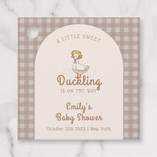 Little Duckling Farmhouse Gingham Baby Shower Gåvor Etiketter (Framsida)