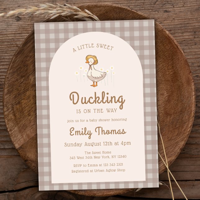 Little Duckling Farmhouse Gingham Baby Shower Inbjudningar (Little Duckling Farmhouse Gingham Baby Shower Invitation)
