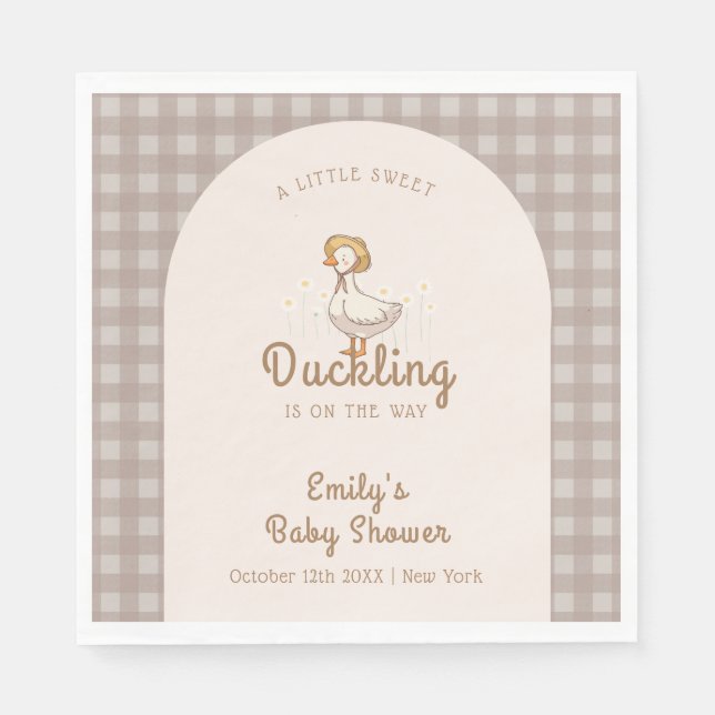 Little Duckling Farmhouse Gingham Baby Shower Pappersservett (Framsidan)