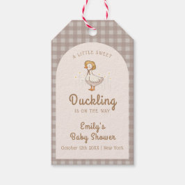 Little Duckling Farmhouse Gingham Baby Shower Presentetikett
