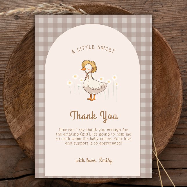 Little Duckling Farmhouse Gingham Baby Shower Tack Kort (Little Duckling Farmhouse Gingham Baby Shower Thank You Card)