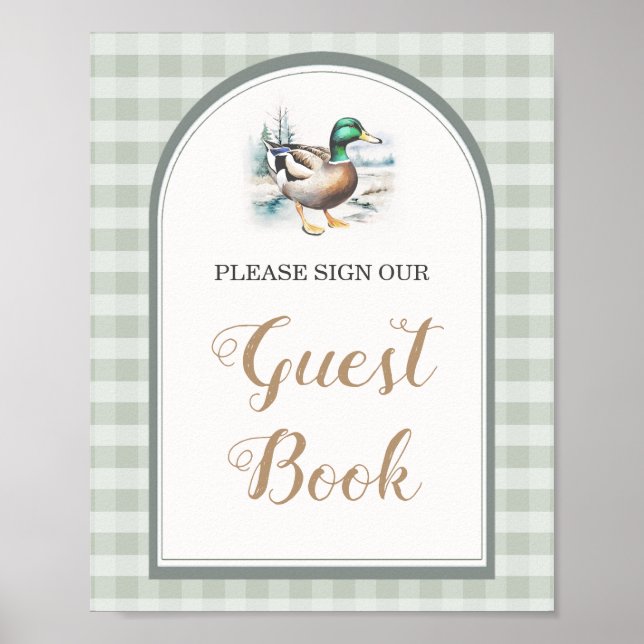 Little Duckling Gingham Baby Shower Guest Bok Poster (Framsidan)