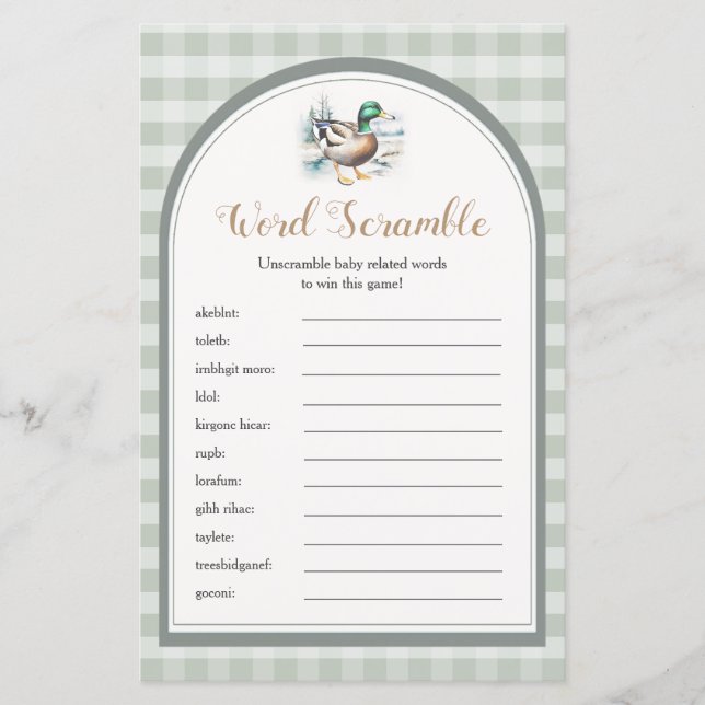 Little Duckling Gingham Baby Shower Ord Scramble (Framsida)