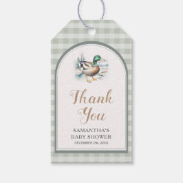 Little Duckling Gingham Baby Shower Tack Presentetikett