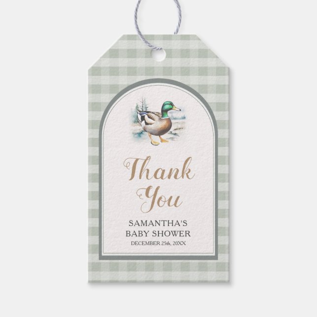 Little Duckling Gingham Baby Shower Tack Presentetikett (Framsidan)